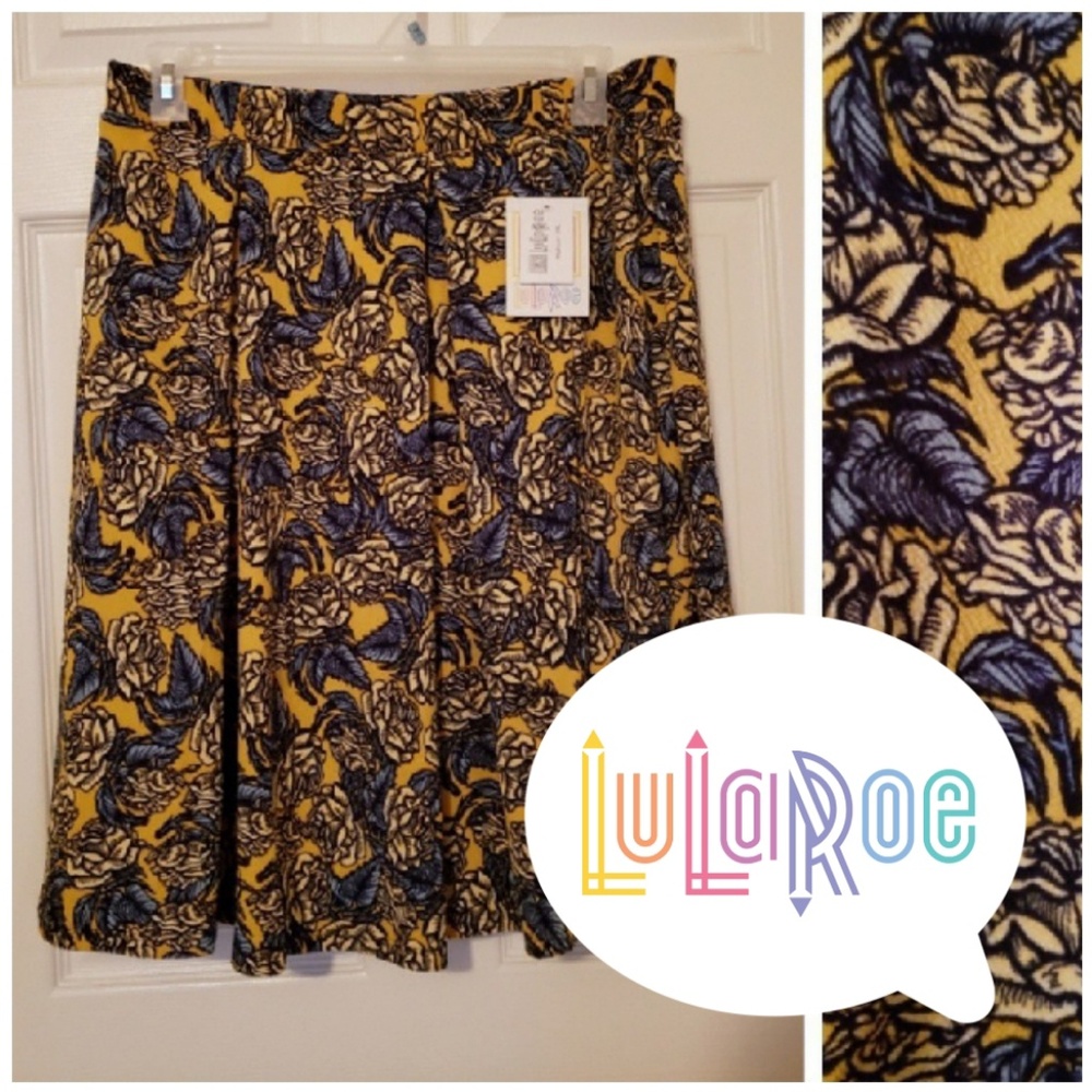 NWT LuLaRoe Madison Skirt w Pockets Yellow Roses